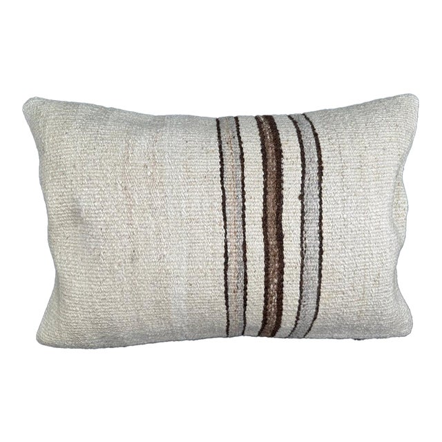 Turkish Hemp Pillow Cushion Natural Beige Brown Pillow Cushion Cover 16" x 24" For Sale