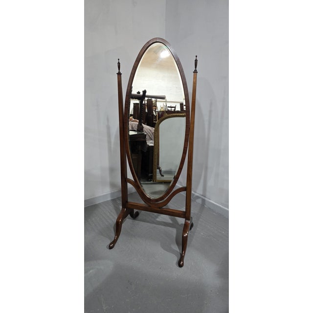 Mahogany Oval Cheval Mirror, 1900s For Sale - Image 4 of 7