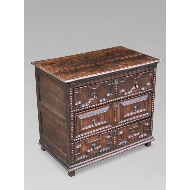 17th Century Antique Charles II Oak Geometric Chest of Drawers, 1680 For Sale - Image 5 of 13