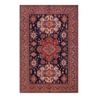 Boho Chic Tribal Super Kazak Blue/Red Wool Rug - 8'3'' X 9'9'' For Sale