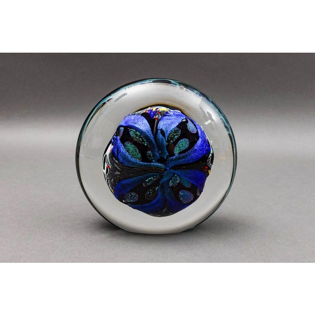 Rollin Karg 2001 Vintage Dichroic Hand Blown Art Glass Disc Sculpture. Measures approximately 6" diameter, 2 5/8" high.