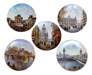 Limoges Porcelain Collectible Plate with Sights of Paris by Louis Dali, France, 1980s, Set of 5
