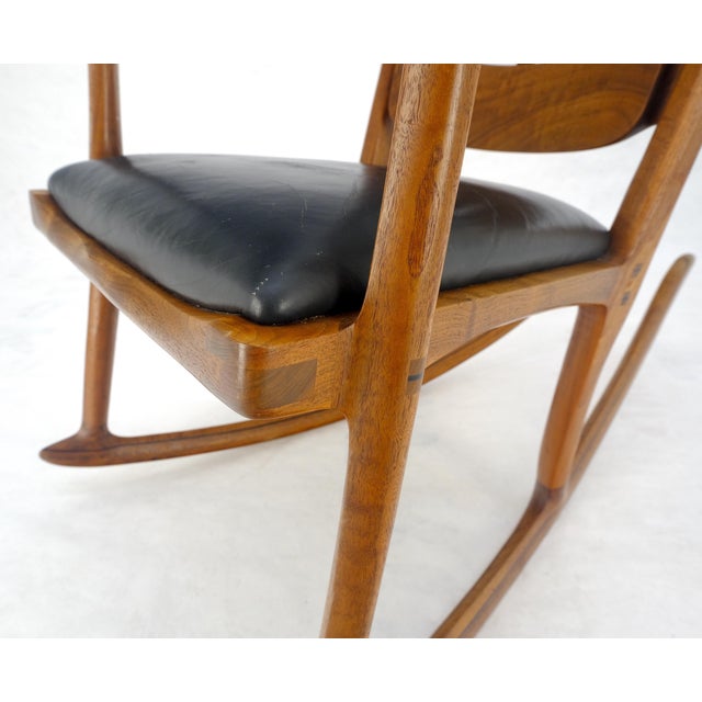 Artist Signed Studio Made Solid Oiled Walnut Arm Rocking Chair MINT For Sale - Image 17 of 18