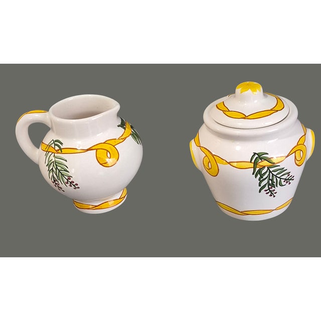 Contemporary Vintage Hand Painted Casa Fina Pottery Made in Portugal Creamer & Sugar Set Signed For Sale - Image 3 of 7