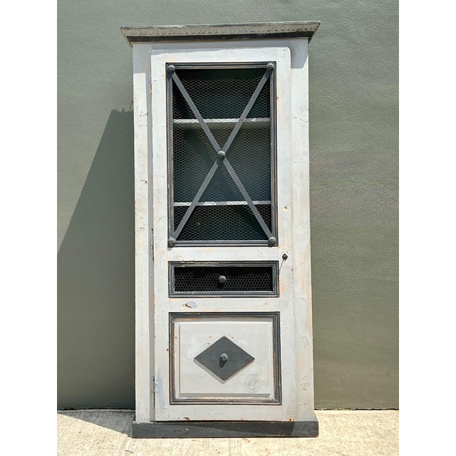 Vintage French Distressed Metal and Wood Cabinet For Sale - Image 13 of 18