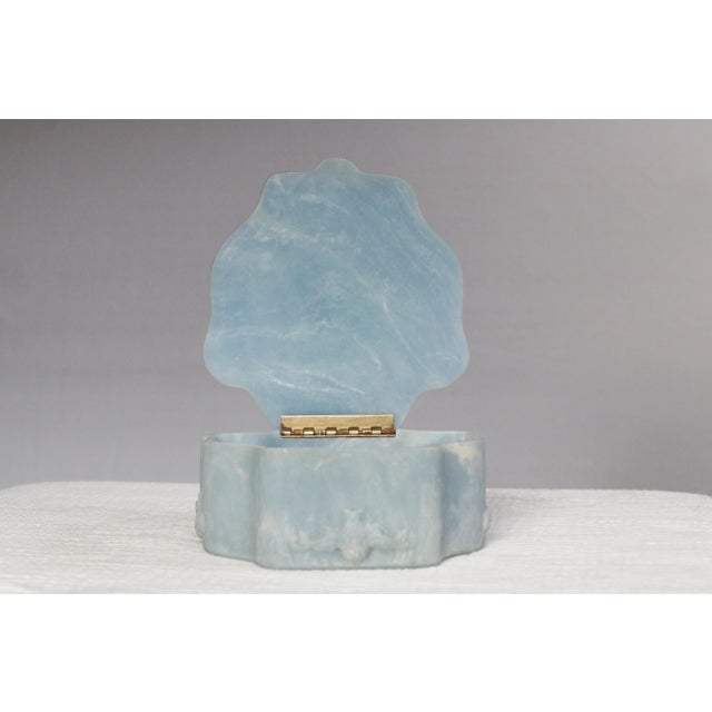 Stone Italian Neoclassical Cherubs Carved Blue White Alabaster Stone Box For Sale - Image 7 of 12