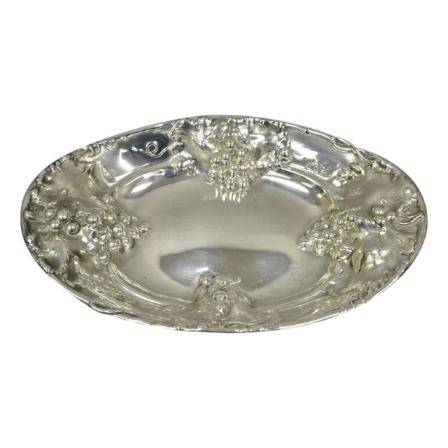 Antique Homan MFG 1685 Silver Plated Repousse Embossed Grapevine Bar Nut Dish For Sale