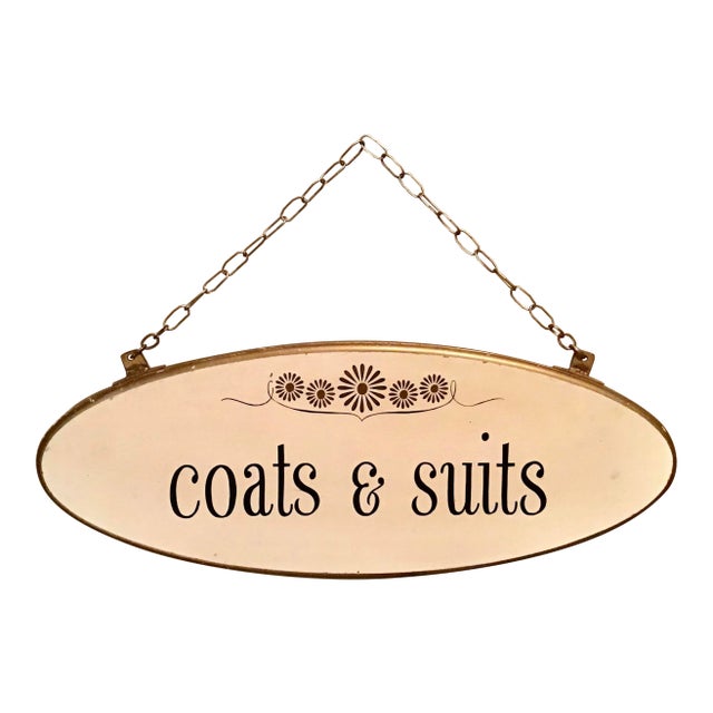 Mid Century Double Sided Hand Painted Wooden Boutique Sign For Sale