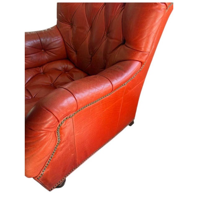 Vintage Thomasville Chesterfield Leather Easy Chair and Ottoman Set For Sale - Image 11 of 12