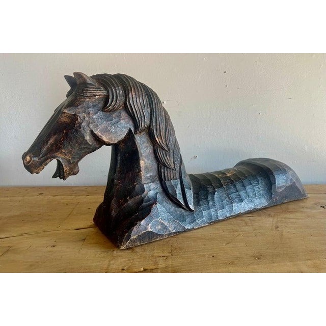 Primitive Hand-Chiseled Horse Sculptures, Wood, Spain, 1940s For Sale - Image 9 of 14