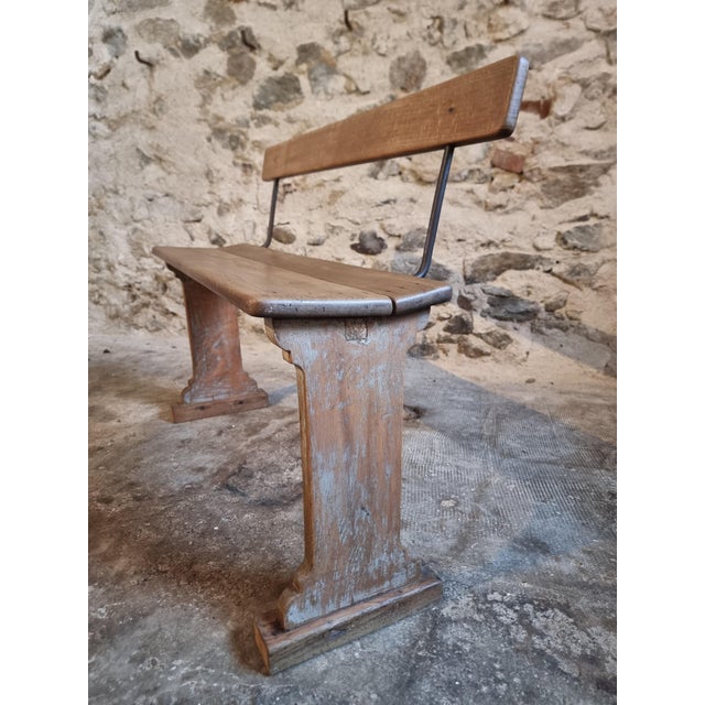 Vintage French Wooden Bench, 1920s For Sale - Image 6 of 16