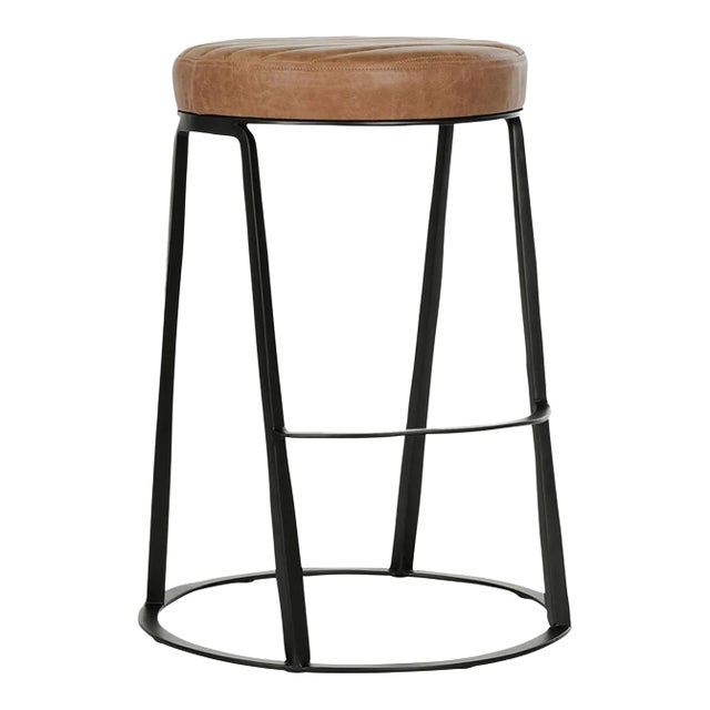Tufted Nubuck Leather Counter Stool For Sale
