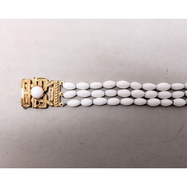 Vintage 1960s Signed Napier Goldtone & White Beaded Asian Influenced Bracelet For Sale - Image 13 of 13
