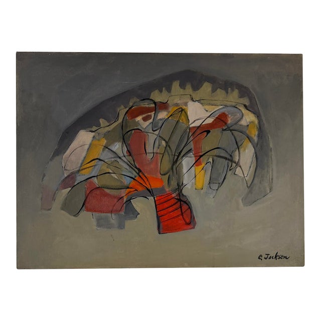 1970s C. Jackson Expressionist Abstract Oil on Canvas Painting – Signed, Unframed For Sale