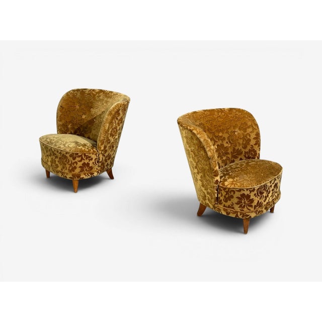 Wood Finnish Modern, Easy Chairs, Damask, Beech, Finland, 1940s For Sale - Image 7 of 13