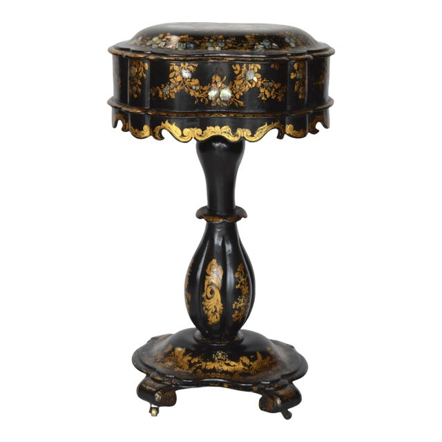 Pedestal Box on Stand Table With Gold Details For Sale