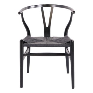 CH24 Wishbone Chair in Black with Black Paper Cord Seat by Hans J. Wegner, 1950s For Sale