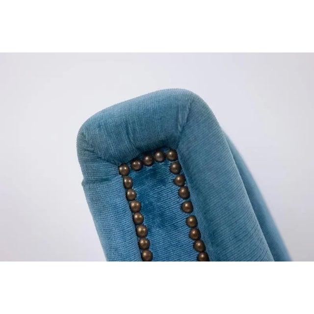 Blue Blue Velvet Armchair with Beech Base, 1950s For Sale - Image 8 of 9