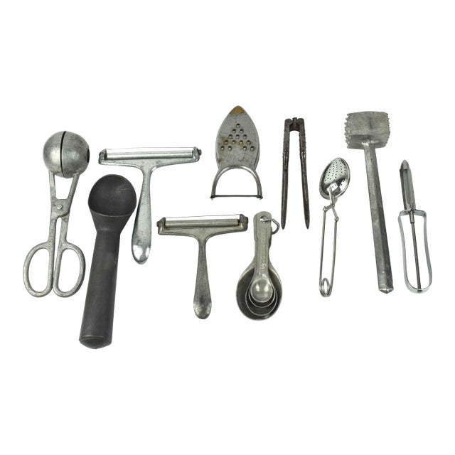 Vintage Mid-Century Metal Kitchen Tool Collection - Set of 10 For Sale