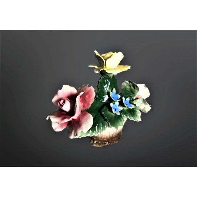 Capodimonte Mid 20th Century Capodimonte Three Rose Porcelain Basket For Sale - Image 4 of 7