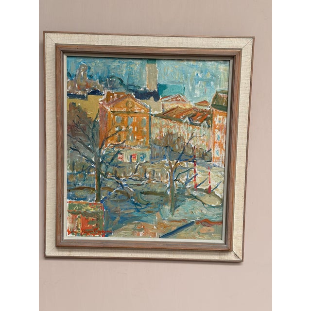 Rune Person, City Scene, 1950s, Oil Painting on Canvas, Framed For Sale - Image 6 of 18