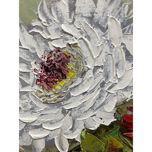 Red Vintage Mid-Century Modern Floral Still Life Oil Painting in Original Frame For Sale - Image 8 of 16
