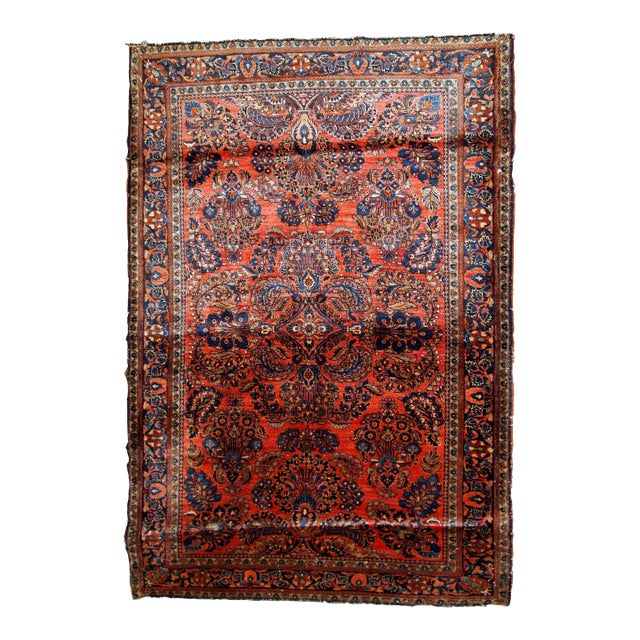 1920s, Handmade Antique Persian Sarouk Rug 4' X 6.4' For Sale