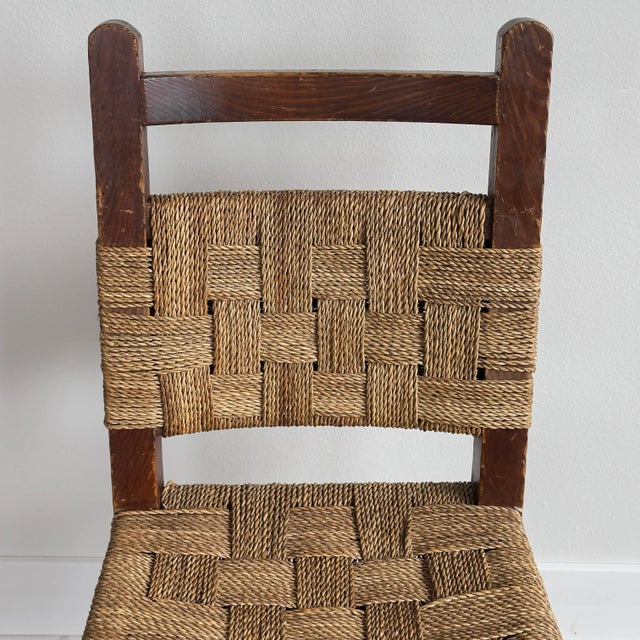Brown Rope and Dark Oak Side Chair, 1940s France For Sale - Image 8 of 10