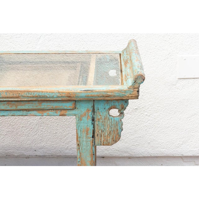 1960s Glass Top Painted Asian Console Writing Table For Sale - Image 5 of 11