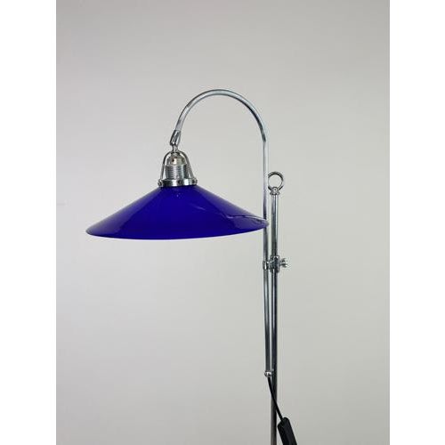1950s Vintage Adjustable Chrome Floor Lamp with Cobalt Blue Glass Shade, 1950s For Sale - Image 5 of 12