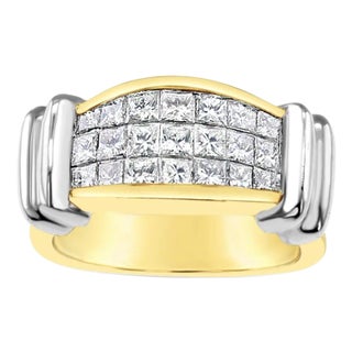 One Carat Three Row Princess Two-Toned Diamond Band, Size 4 For Sale