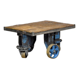 Industrial Iron and Pine Coffee Table, 1960s For Sale