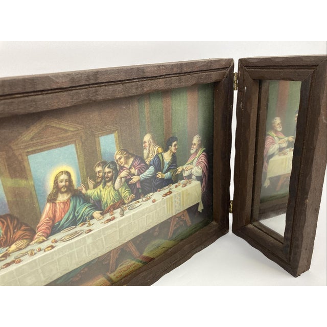 Wood VTG Brunozetti Last Supper Trifold Wood Mirror Frame Art Religious Picture For Sale - Image 7 of 12