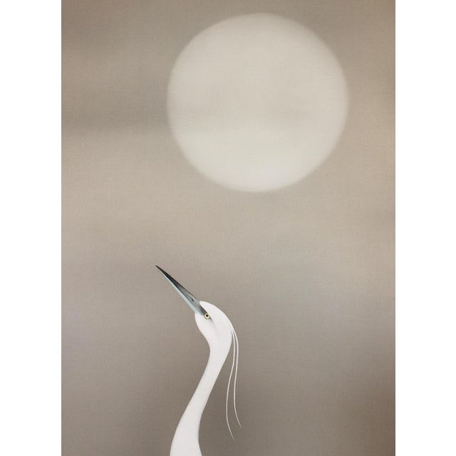 "Egrets and the Moon" by Kawamura Shusui, Showa Era Japanese Silk Scroll Painting For Sale - Image 12 of 18