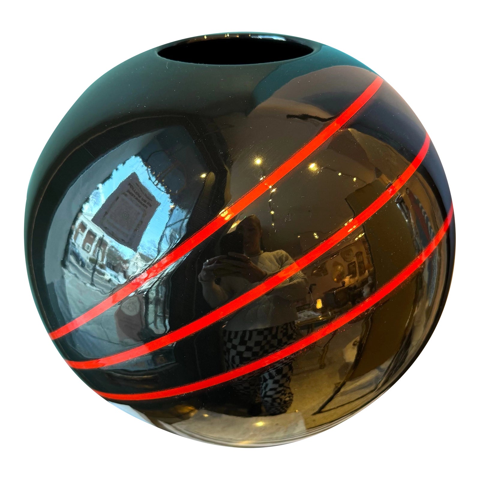 Vintage Large Italian Black and Red Memphis Style Orb Vase | Chairish