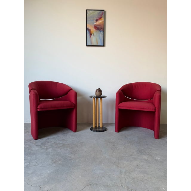 Striking pair of Italian postmodern accent chairs inspired by the designs of Matteo Grassi, dating to the late...