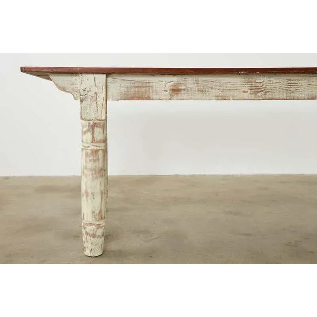 American Country Painted Pine Farmhouse Dining Table For Sale - Image 9 of 13