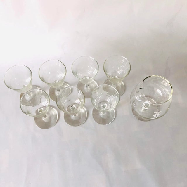 Mid-Century Modern Midcentury Clear Glass Monogram "F" Cocktail Set- 8 For Sale - Image 3 of 5