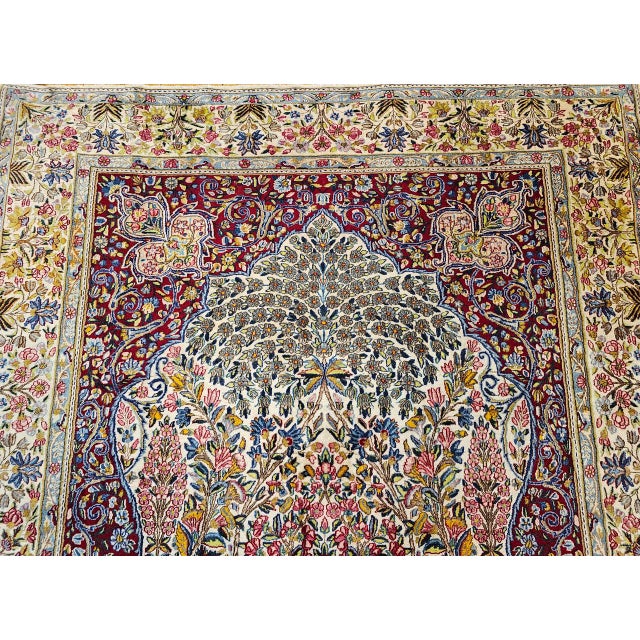 Vintage Persian Kerman Lavar Rug, Hand-Knotted Wool, Tree of Life Pattern, Ivory & Green, 7x10 For Sale - Image 10 of 16