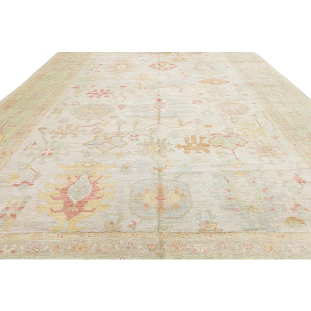 Beige Grand Scale Modern Oushak Style Rug 14' X 19' Hand-Knotted Wool For Sale - Image 8 of 11