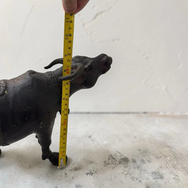 Antique Asian Cast Metal Water Buffalo Ox Sculpture Engraved Figurine 8.5" For Sale - Image 18 of 18