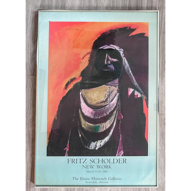 Orange 1980s Original Fritz Scholder “Sunset Indian” Gallery Show Poster For Sale - Image 8 of 12
