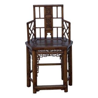 Vintage Brown Lattice Work Hexagonal Narrow Accent Armchair For Sale