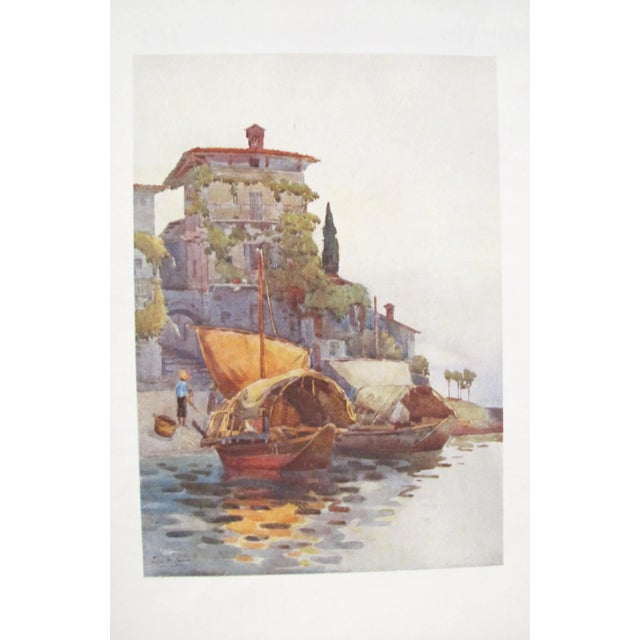 Art Nouveau 1905 Original Italian Print - Italian Travel Colour Plate - Fishing Boats, Lake Como For Sale - Image 3 of 3