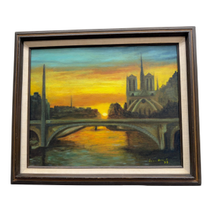 Original Vintage Art of Notre-Dame De Paris at Sunset, 1979