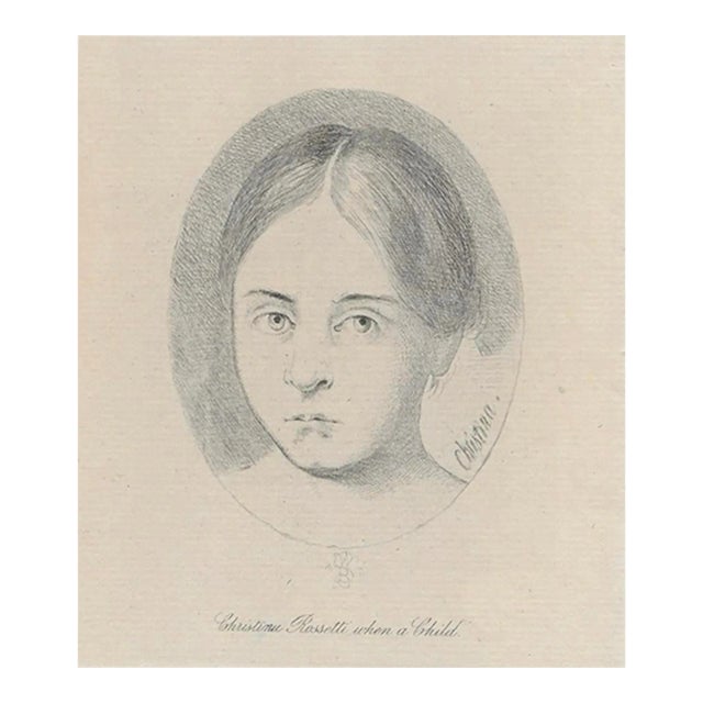 Antique Portrait of Poet Christina Rossetti Engraving For Sale