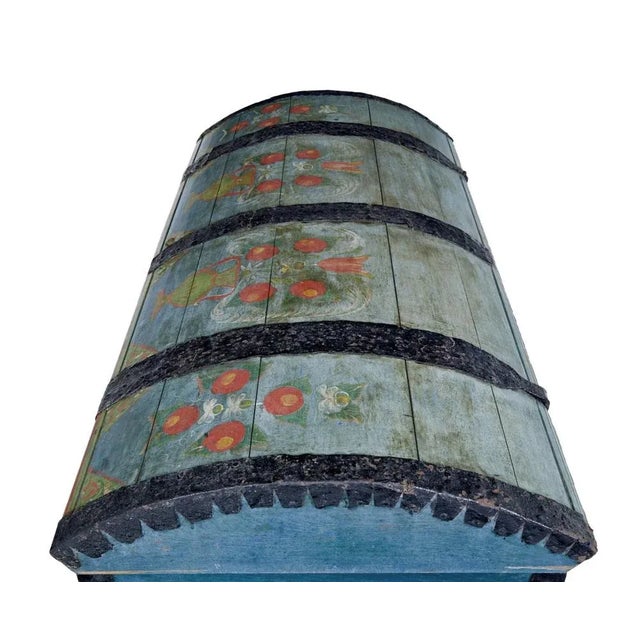 Mid 19th Century Swedish Hand Painted Oak Dome Top Coffer For Sale - Image 3 of 10