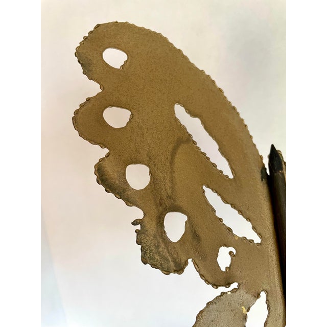 1970s Brutalist Torch Cut Butterfly Sculpture on Wood Base For Sale - Image 9 of 10
