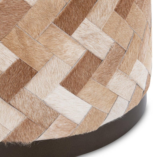 Contemporary Braided Natural Hide Round Stool For Sale - Image 3 of 5