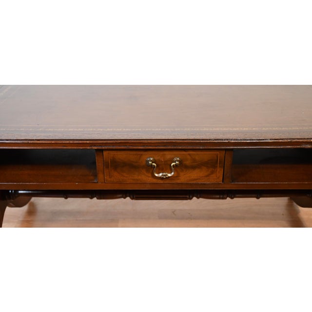 Wood 1930 Columbia Regency Style Mahogany & Leather Top Coffee Table For Sale - Image 7 of 13